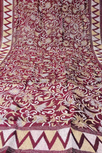 Maroon Hand Embroidered Kantha Bangalore Silk Dupatta - Luxurion World