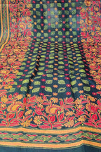 Black Hand Embroidered Kantha Bangalore Silk Dupatta - Luxurion World