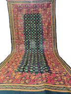 Black Hand Embroidered Kantha Bangalore Silk Dupatta - Luxurion World