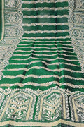 Green Hand Embroidered Kantha Bangalore Silk Dupatta - Luxurion World