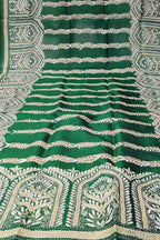 Green Hand Embroidered Kantha Bangalore Silk Dupatta - Luxurion World