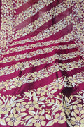 Purple Hand Embroidered Kantha Bangalore Silk Dupatta - Luxurion World