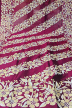 Purple Hand Embroidered Kantha Bangalore Silk Dupatta - Luxurion World