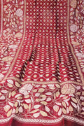 Red Hand Embroidered Kantha Bangalore Silk Dupatta - Luxurion World