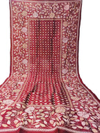 Red Hand Embroidered Kantha Bangalore Silk Dupatta - Luxurion World