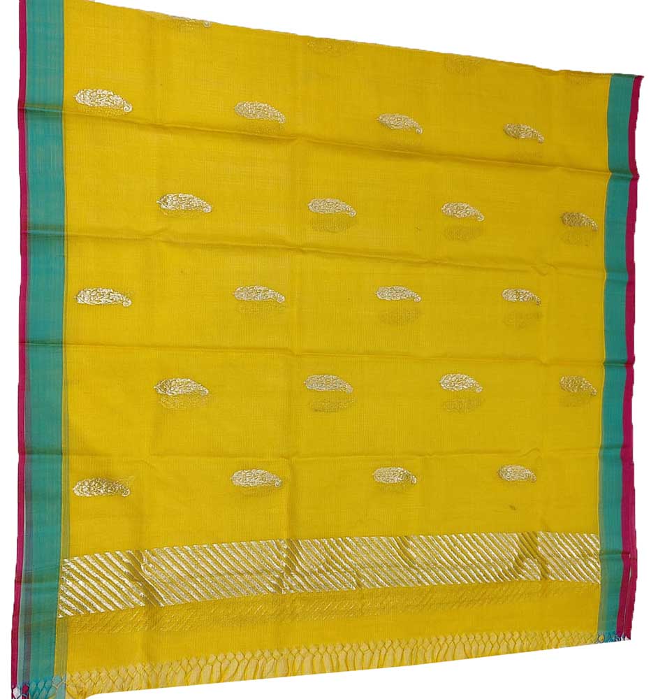 Yellow Handloom Kota Doria Real Zari Dupatta - Luxurion World
