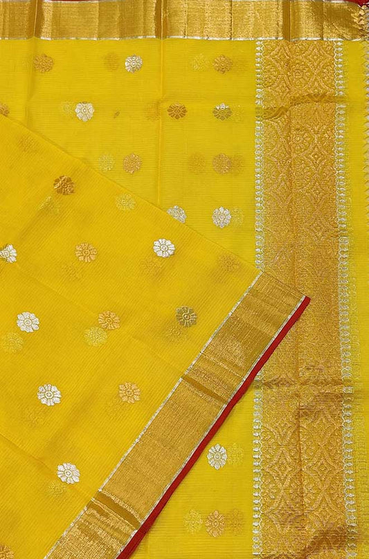 Yellow Handloom Kota Doria Real Zari Sona Roopa Dupatta - Luxurion World
