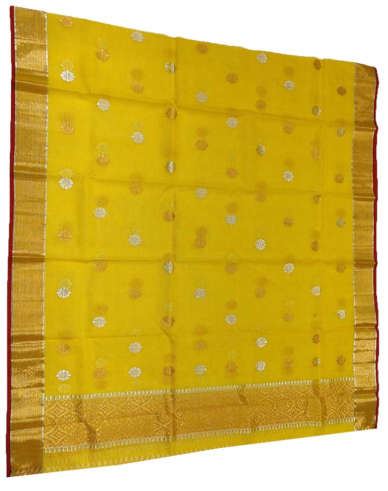 Yellow Handloom Kota Doria Real Zari Sona Roopa Dupatta - Luxurion World