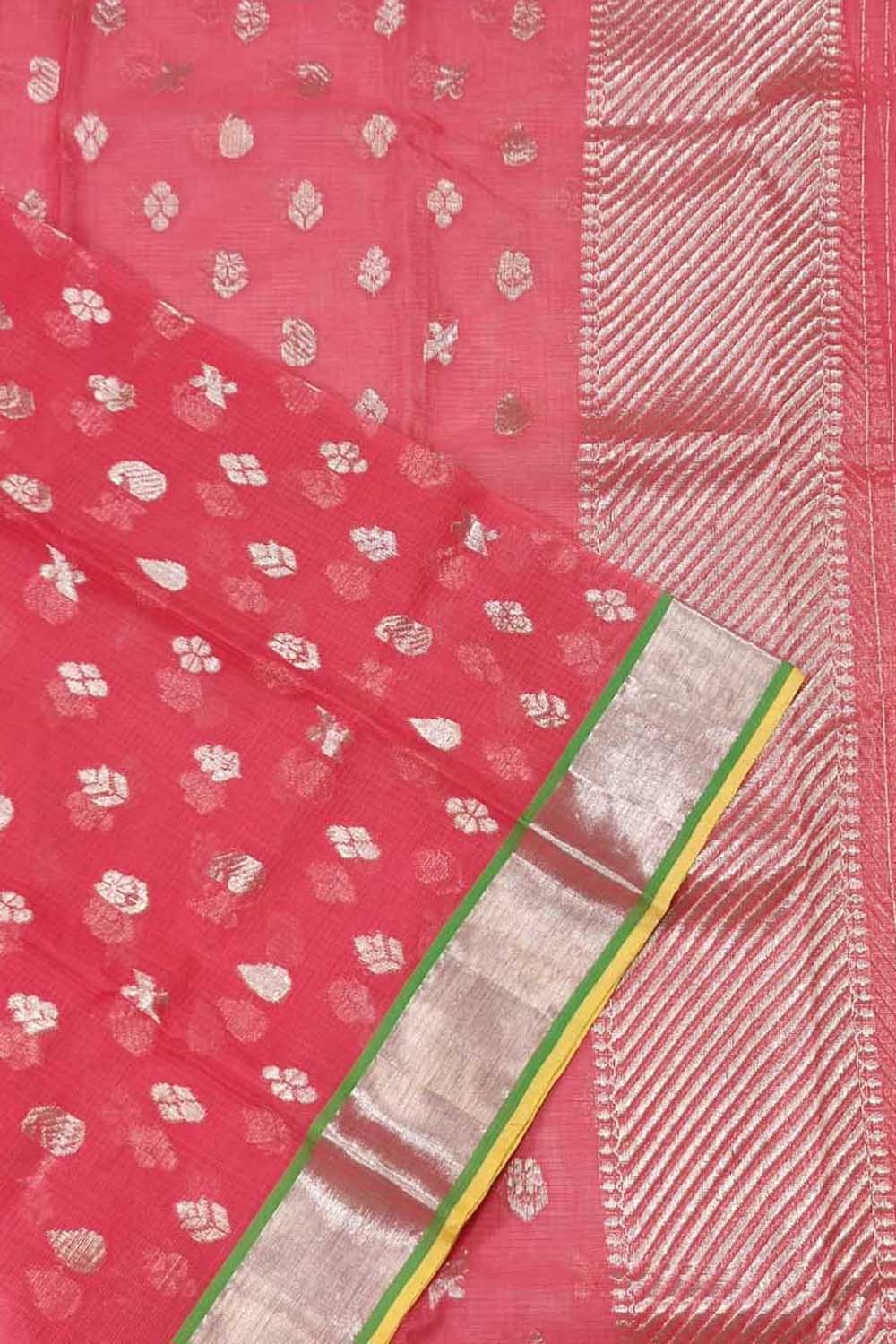 Pink Handloom Kota Doria Real Zari Dupatta - Luxurion World