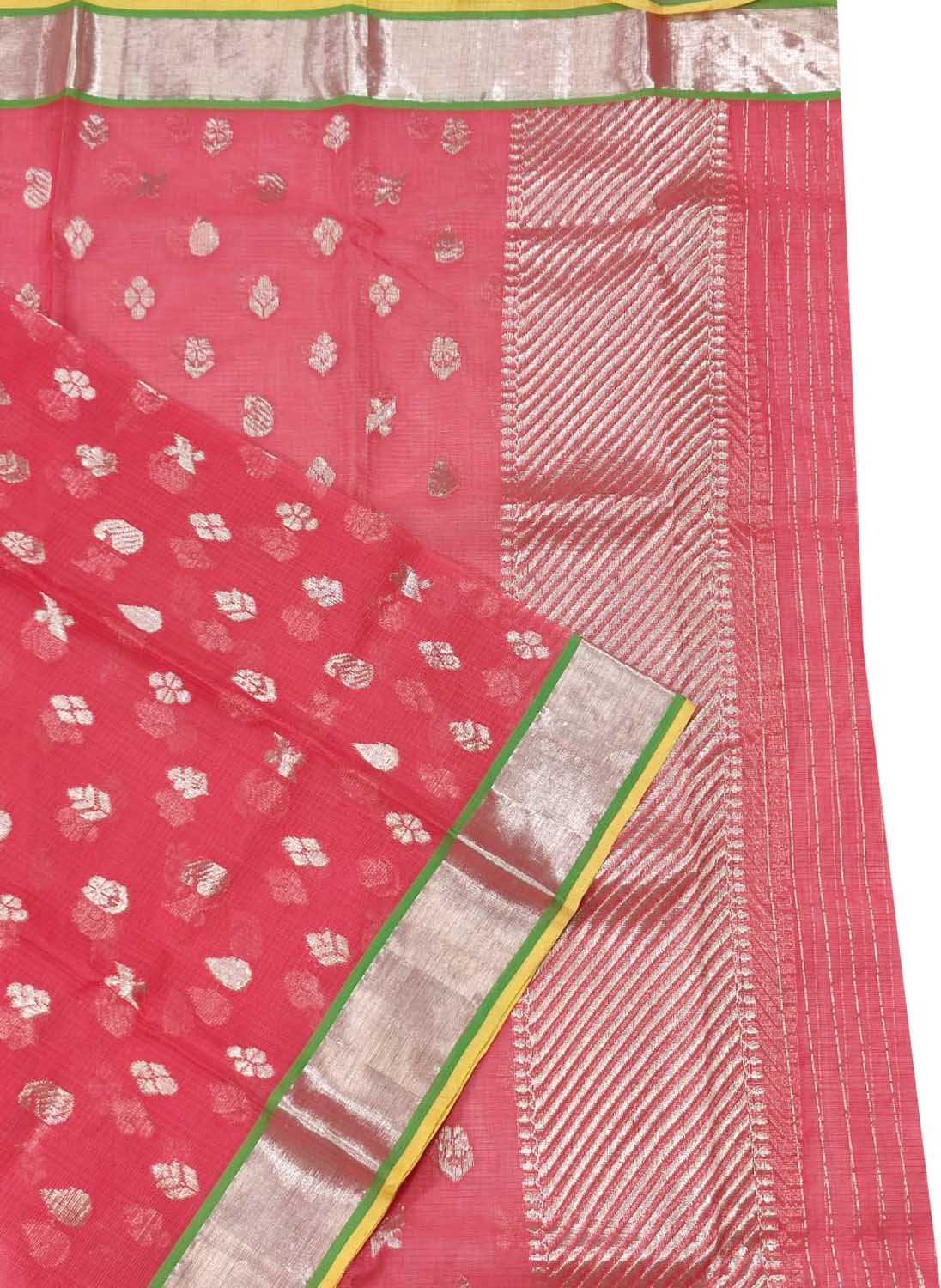 Pink Handloom Kota Doria Real Zari Dupatta - Luxurion World