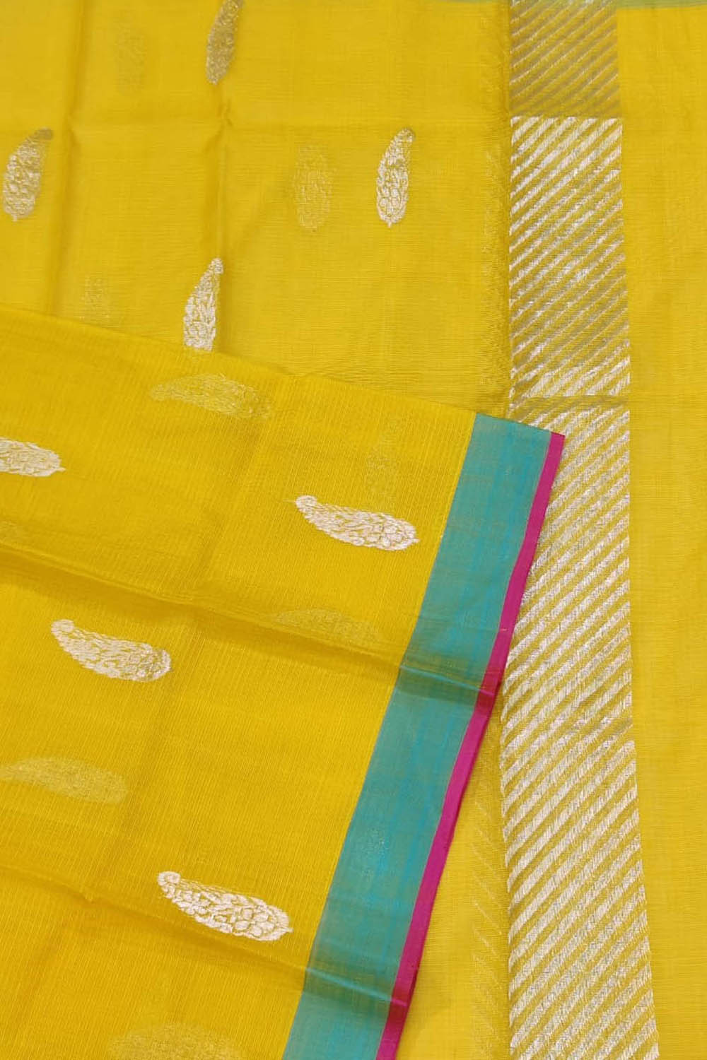 Yellow Handloom Kota Doria Real Zari Dupatta - Luxurion World