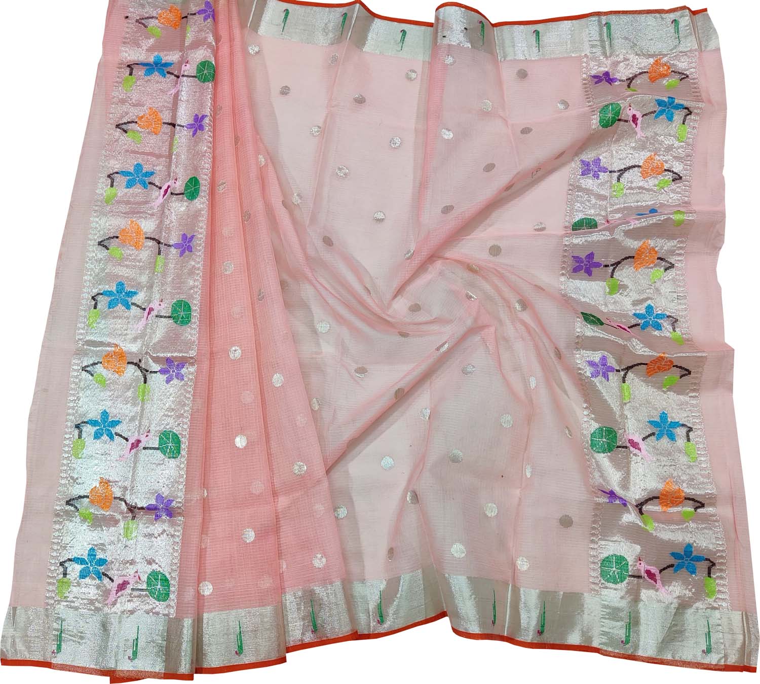 Exquisite Pink Handloom Kota Doria Dupatta with Real Zari Embellishments - Luxurion World