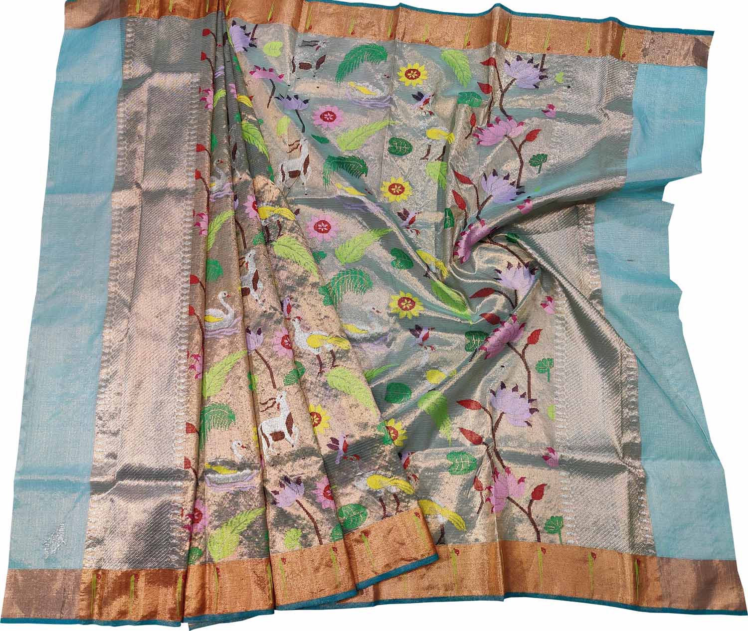 Exquisite Multicolor Handloom Tissue Kota Doria Real Zari Dupatta - Luxurion World