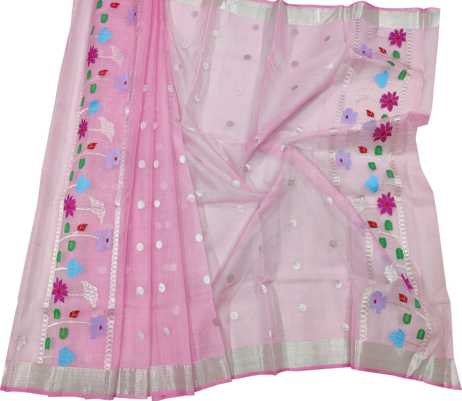 Elegant Pink Handloom Kota Doria Real Zari Dupatta - Luxurion World