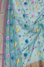 Exquisite Blue Handloom Kota Doria Dupatta with Real Zari Embellishments - Luxurion World