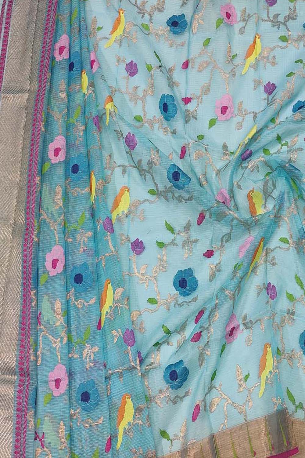 Exquisite Blue Handloom Kota Doria Dupatta with Real Zari Embellishments - Luxurion World