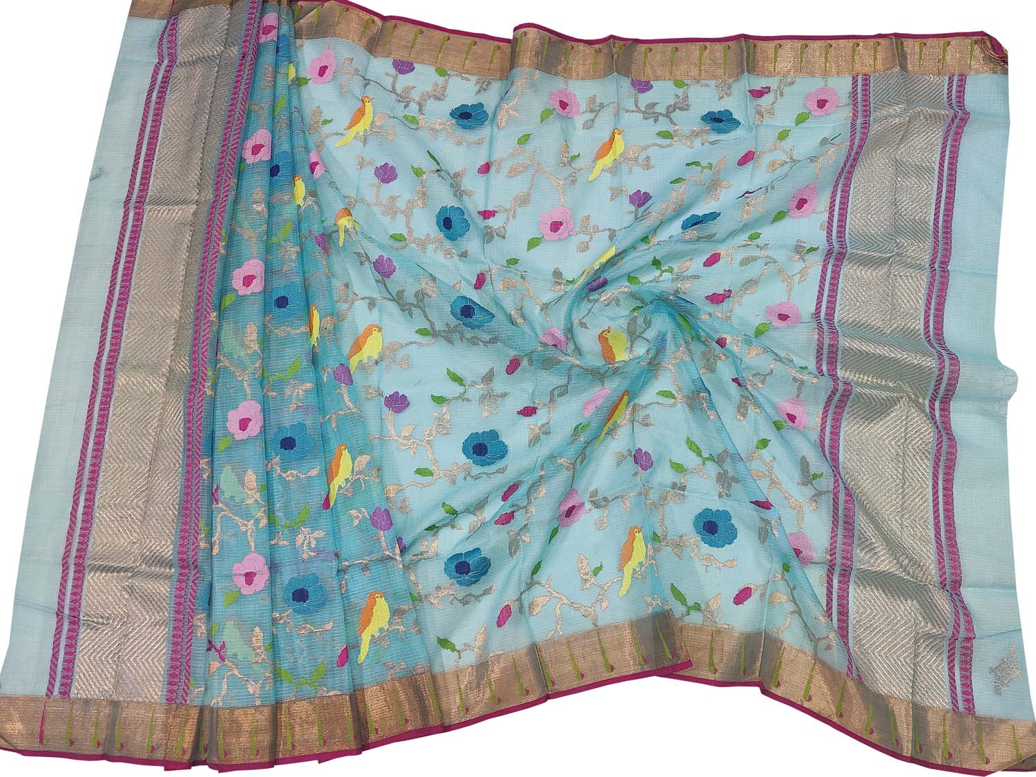 Exquisite Blue Handloom Kota Doria Dupatta with Real Zari Embellishments - Luxurion World