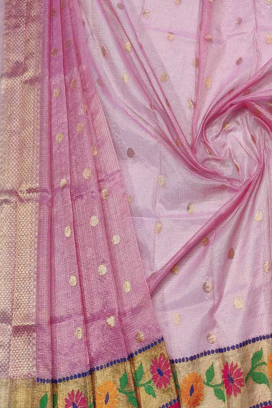 Exquisite Pink Handloom Kota Doria Dupatta with Real Zari Embellishments