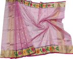 Exquisite Pink Handloom Kota Doria Dupatta with Real Zari Embellishments - Luxurion World