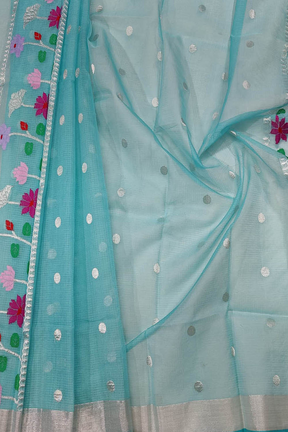 Exquisite Blue Handloom Kota Doria Dupatta with Real Zari Embellishments - Luxurion World