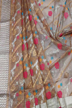 Elegant Brown Handloom Kota Doria Real Zari Dupatta - Luxurion World