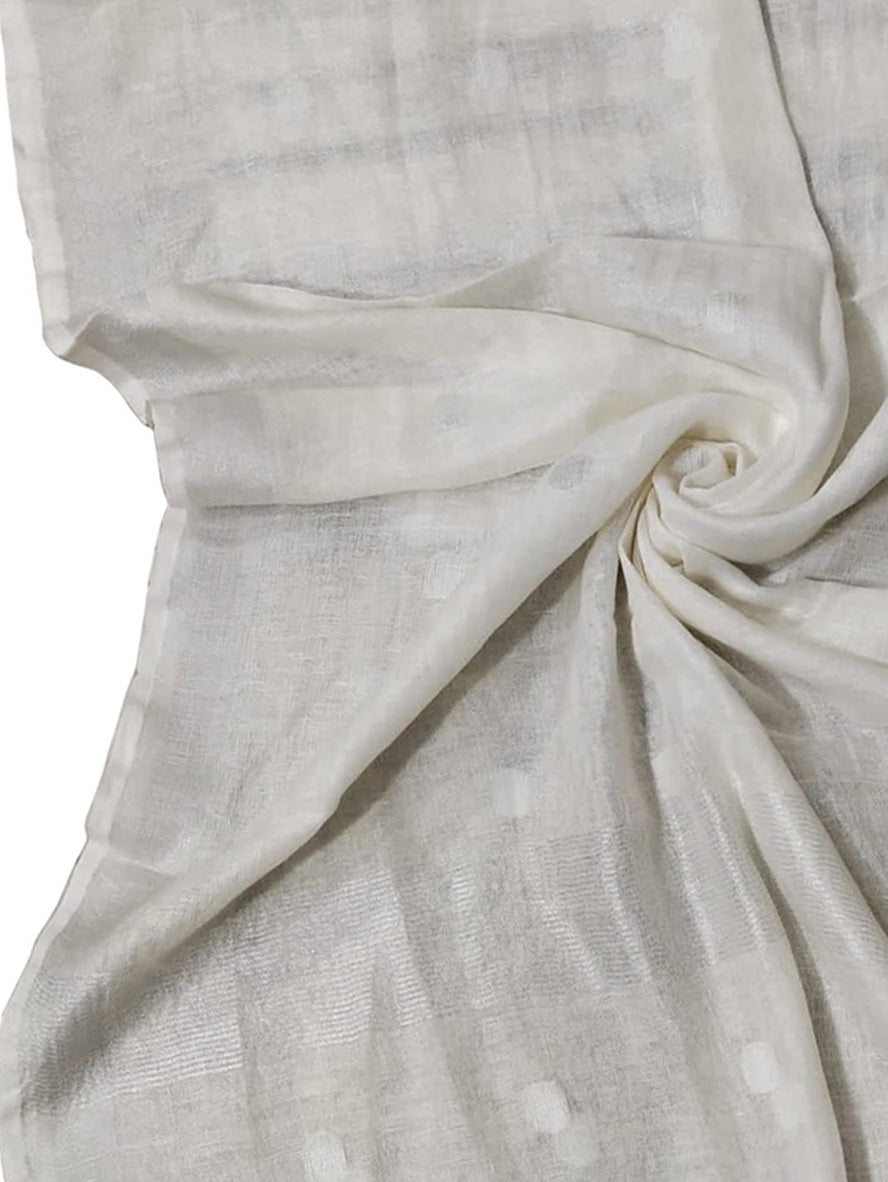 Off White Bhagalpur Handloom Linen Cotton Dupatta - Luxurion World