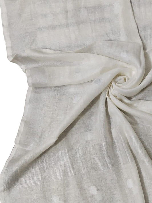 Off White Bhagalpur Handloom Linen Cotton Dupatta - Luxurion World