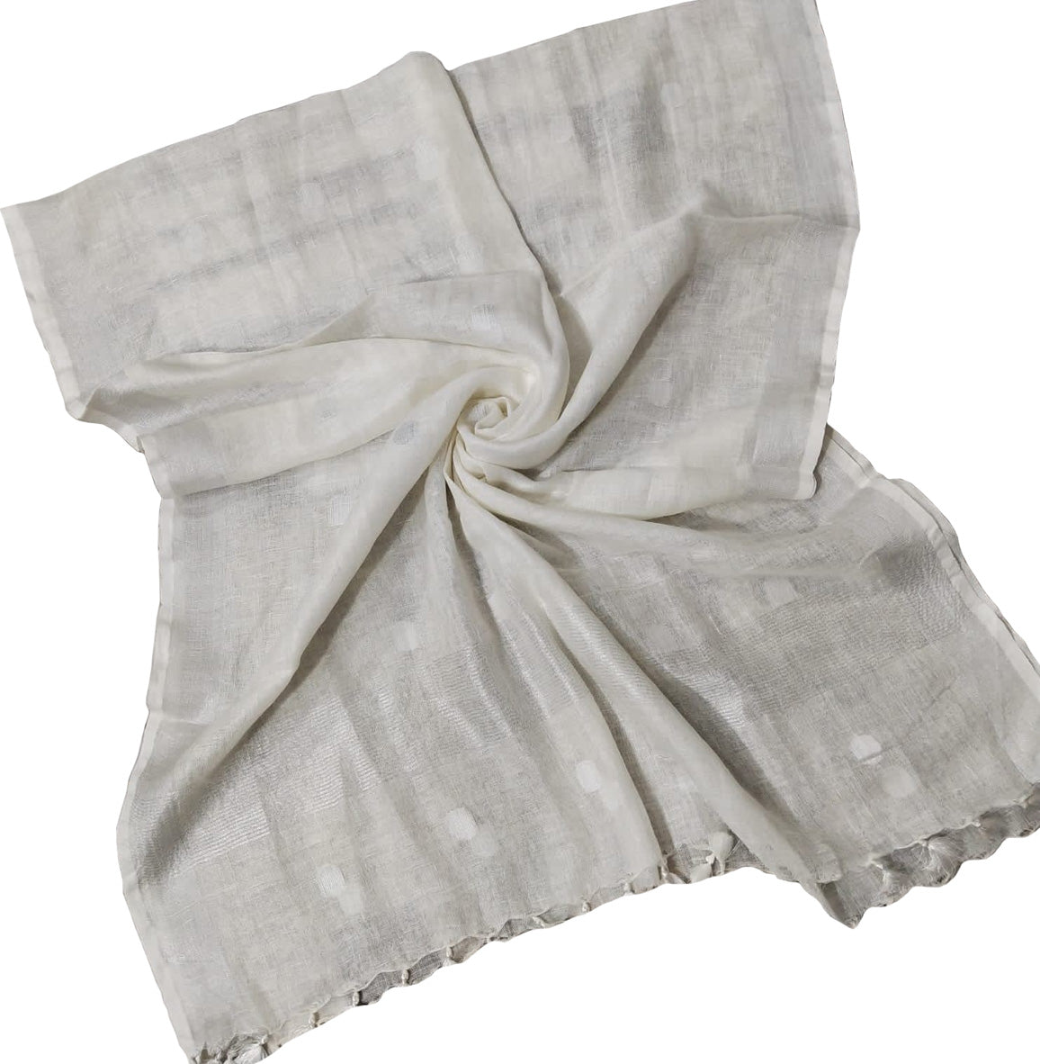 Off White Bhagalpur Handloom Linen Cotton Dupatta - Luxurion World