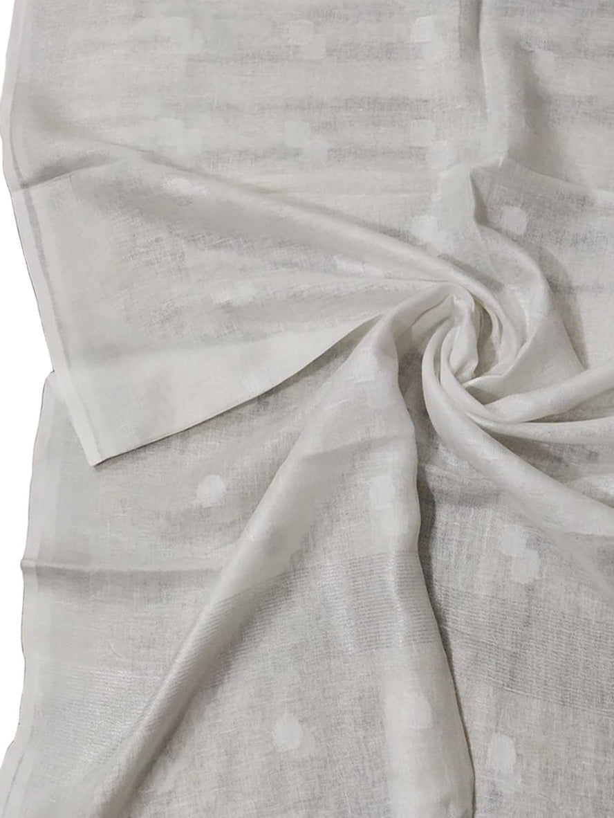 Off White Bhagalpur Handloom Linen Cotton Dupatta - Luxurion World