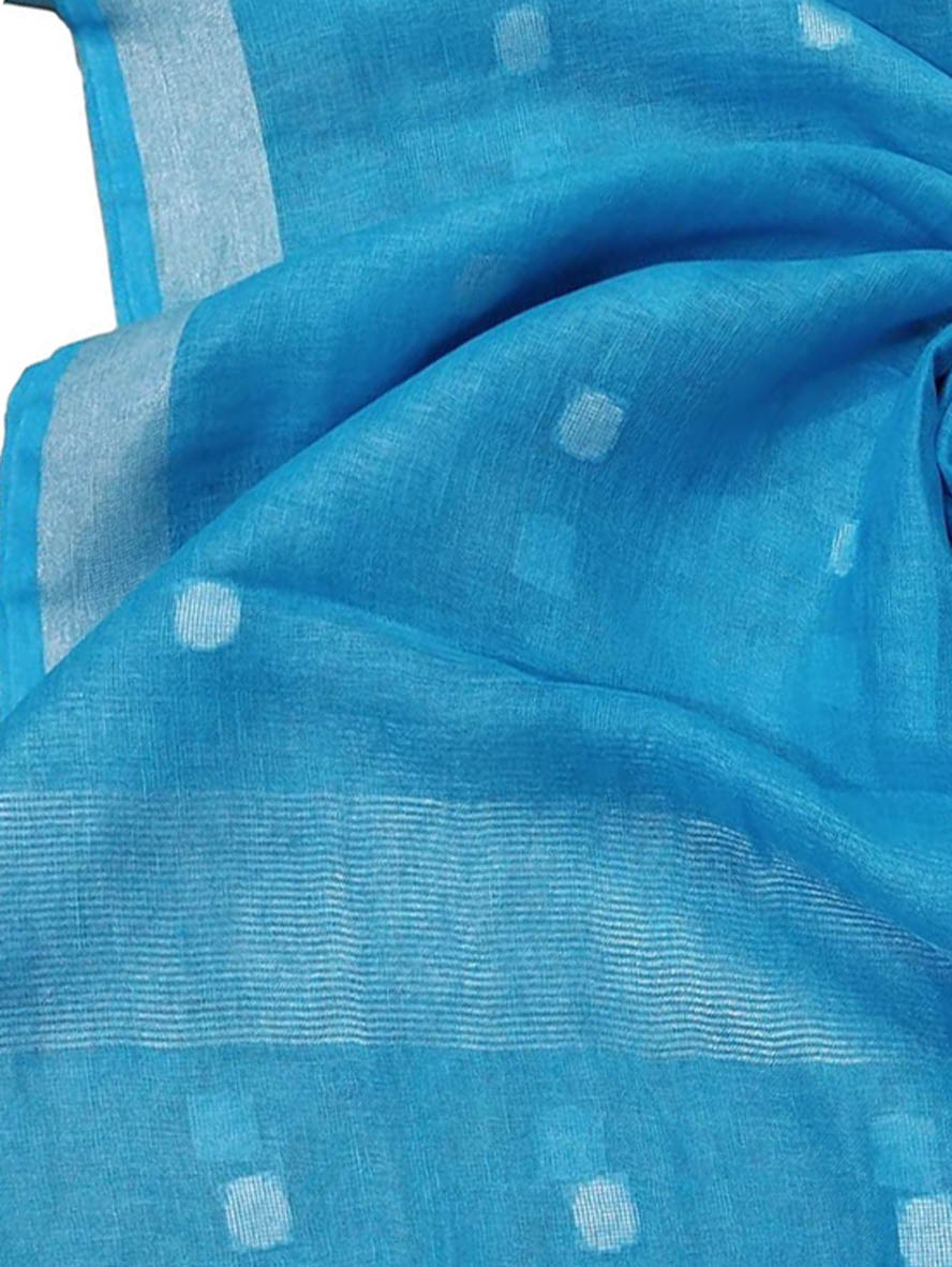 Blue Bhagalpur Handloom Linen Cotton Dupatta - Luxurion World