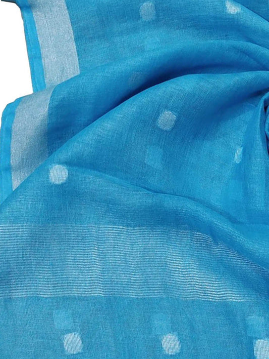 Blue Bhagalpur Handloom Linen Cotton Dupatta - Luxurion World