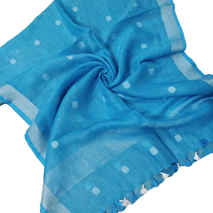 Blue Bhagalpur Handloom Linen Cotton Dupatta - Luxurion World