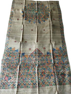 Pastel Hand Painted Madhubani Tussar Ghicha Silk Dupatta - Luxurion World