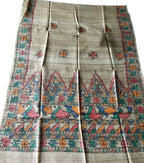 Pastel Hand Painted Madhubani Tussar Ghicha Silk Dupatta - Luxurion World