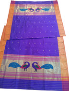 Purple Paithani Handloom Pure Silk Peacock Design Dupatta With Muniya Border - Luxurion World