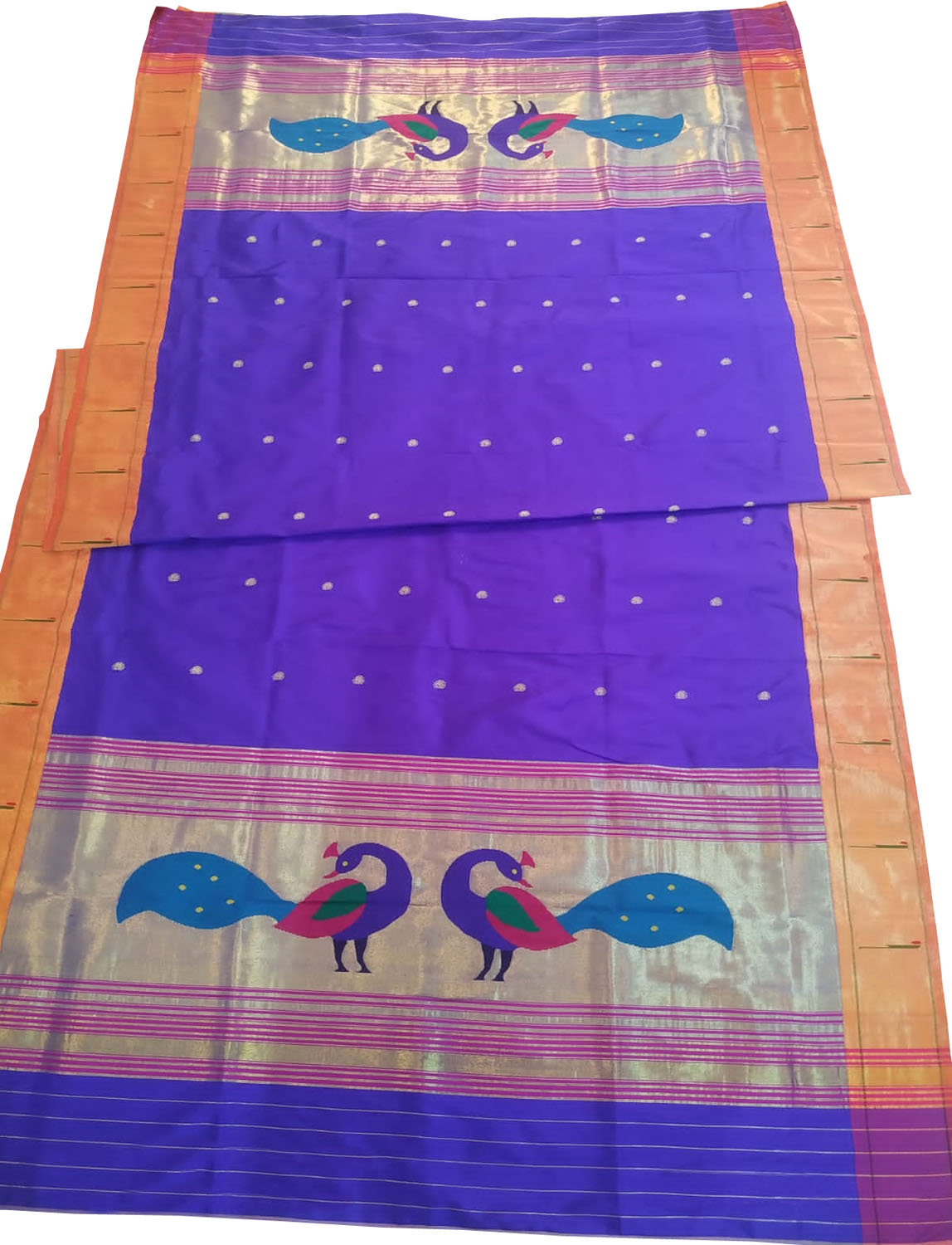 Purple Paithani Handloom Pure Silk Peacock Design Dupatta With Muniya Border - Luxurion World