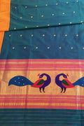 Green Paithani Handloom Pure Silk Peacock Design Dupatta With Muniya Border - Luxurion World