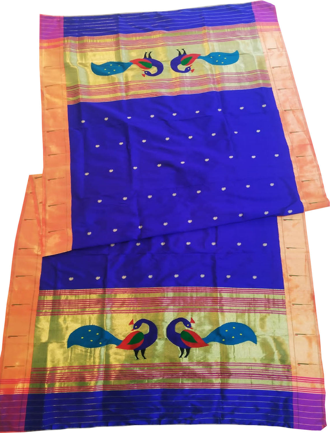 Blue Paithani Handloom Pure Silk Peacock Design Dupatta With Muniya Border - Luxurion World