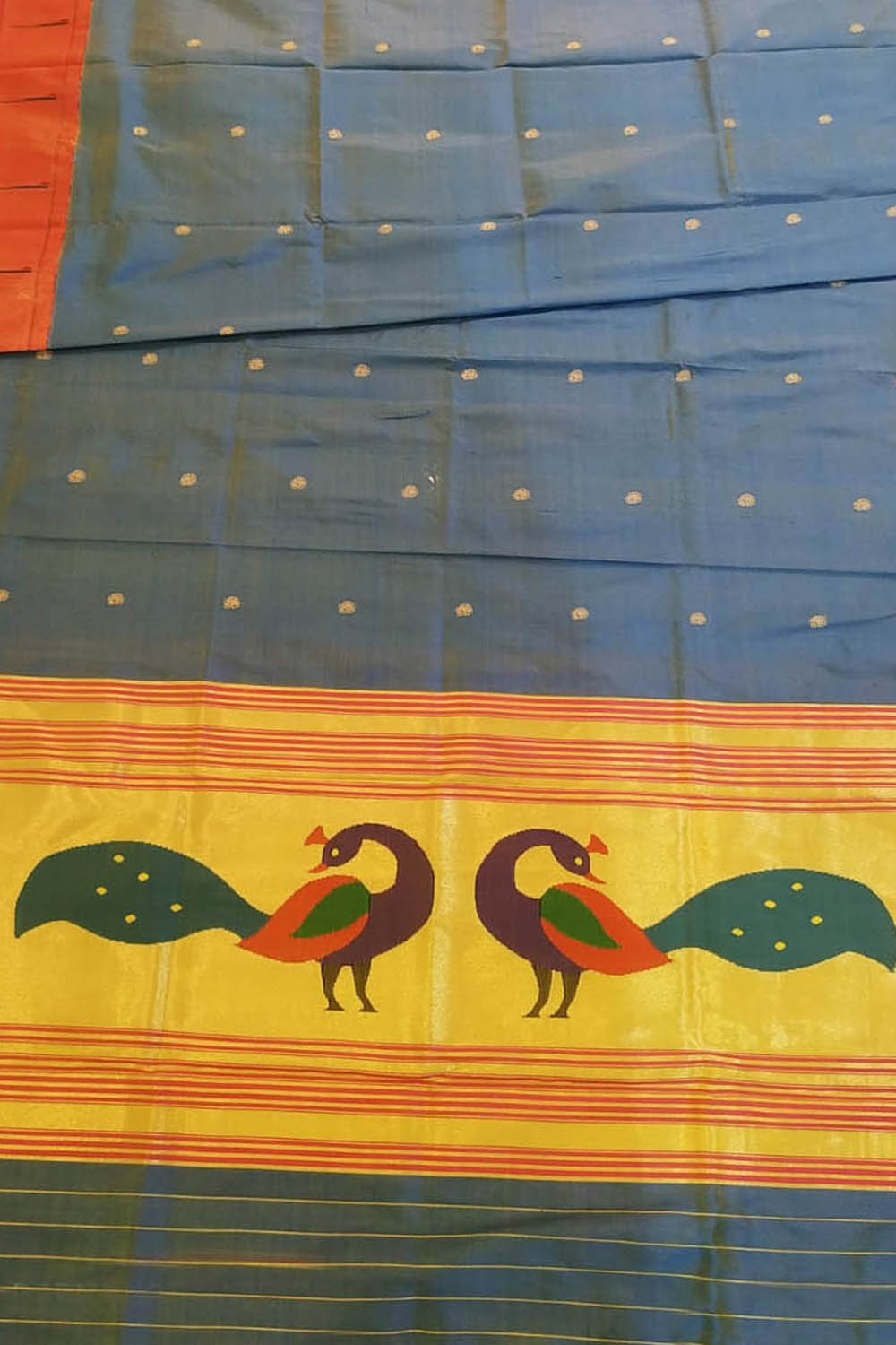 Blue Paithani Handloom Pure Silk Peacock Design Dupatta With Muniya Border