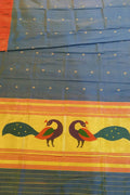 Blue Paithani Handloom Pure Silk Peacock Design Dupatta With Muniya Border - Luxurion World