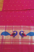 Pink Paithani Handloom Pure Silk Peacock Design Dupatta With Muniya Border - Luxurion World