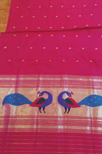 Pink Paithani Handloom Pure Silk Peacock Design Dupatta With Muniya Border - Luxurion World