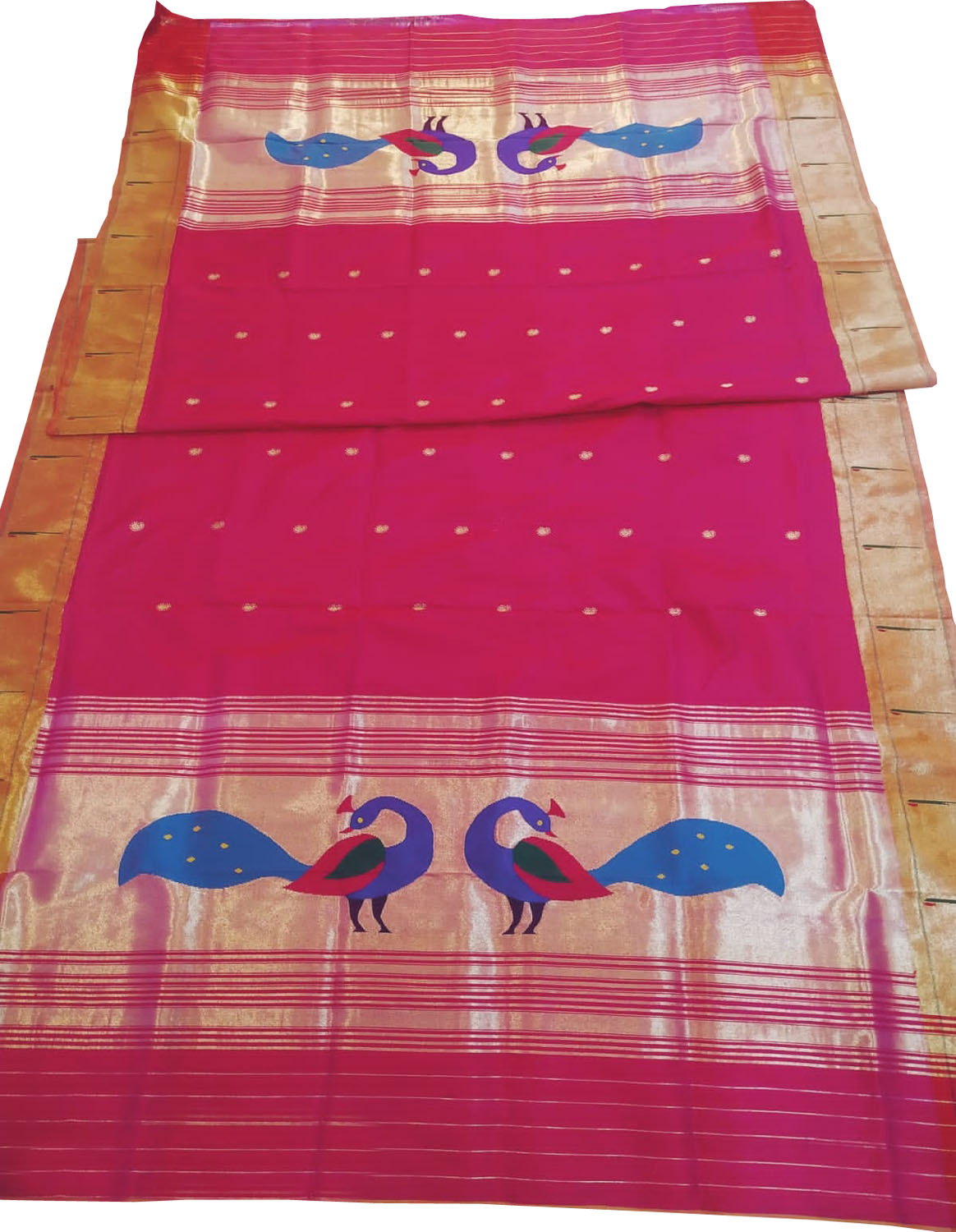 Pink Paithani Handloom Pure Silk Peacock Design Dupatta With Muniya Border - Luxurion World