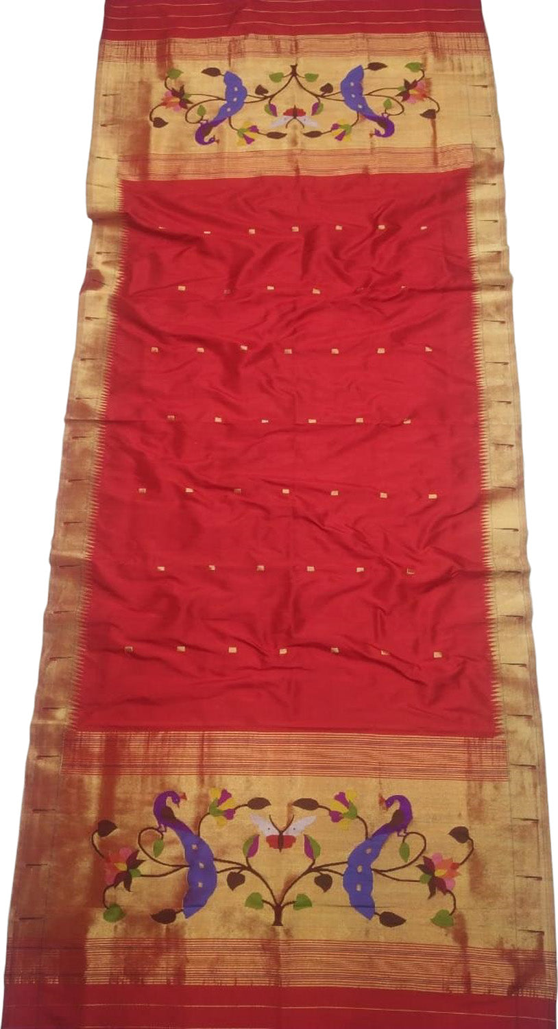 Red Paithani Handloom Pure Silk Muniya Border Dupatta - Luxurion World