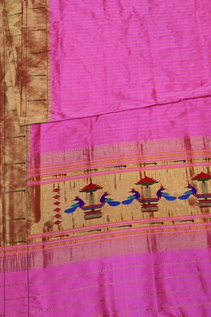 Pink Paithani Handloom Pure Silk Muniya Border Dupatta - Luxurion World