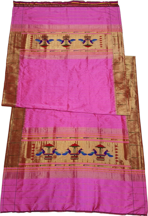 Pink Paithani Handloom Pure Silk Muniya Border Dupatta - Luxurion World