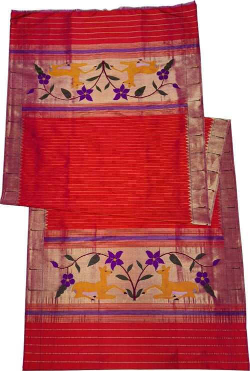 Red Paithani Handloom Pure Silk Muniya Border Dupatta - Luxurion World