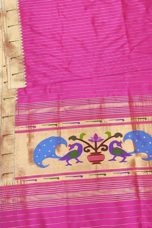 Pink Paithani Handloom Pure Silk Muniya Border Dupatta - Luxurion World