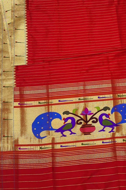Red Paithani Handloom Pure Silk Muniya Border Dupatta - Luxurion World