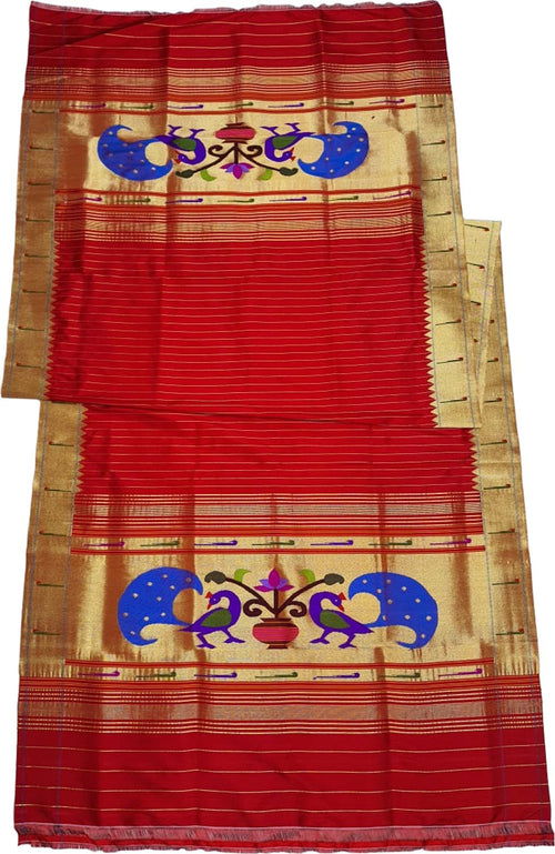 Red Paithani Handloom Pure Silk Muniya Border Dupatta - Luxurion World